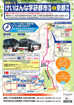 けいはんな学研都市～京都駅「直通バス」の本格運行開始について 【２０１８年１０月１日（月）～】