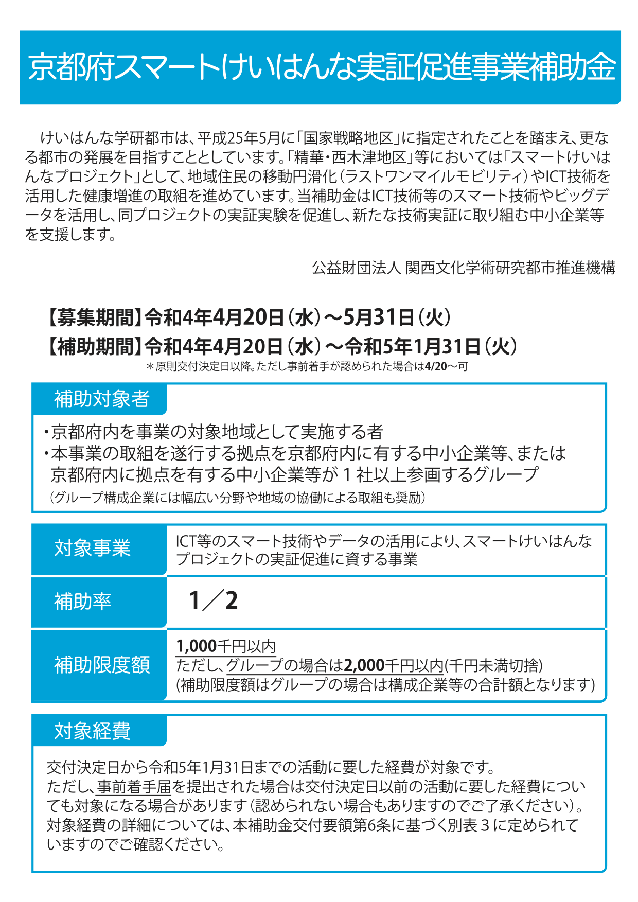 【プレスリリース】「京都府スマートけいはんな実証促進事業補助金」 募集開始について