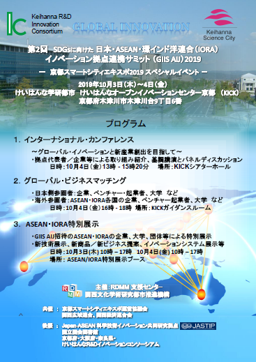 【プレスリリース】第2回「SDGsに向けた 日本・ASEAN・環インド洋連合（IORA）イベーション拠点連携サミット（GIIS AIJ）2019」の開催について